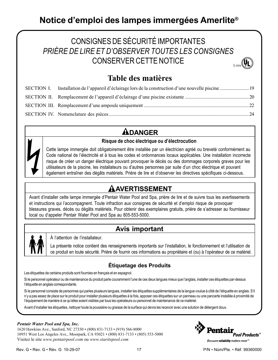 Pentair Underwater Light Amerlite User Manual | Page 17 / 24