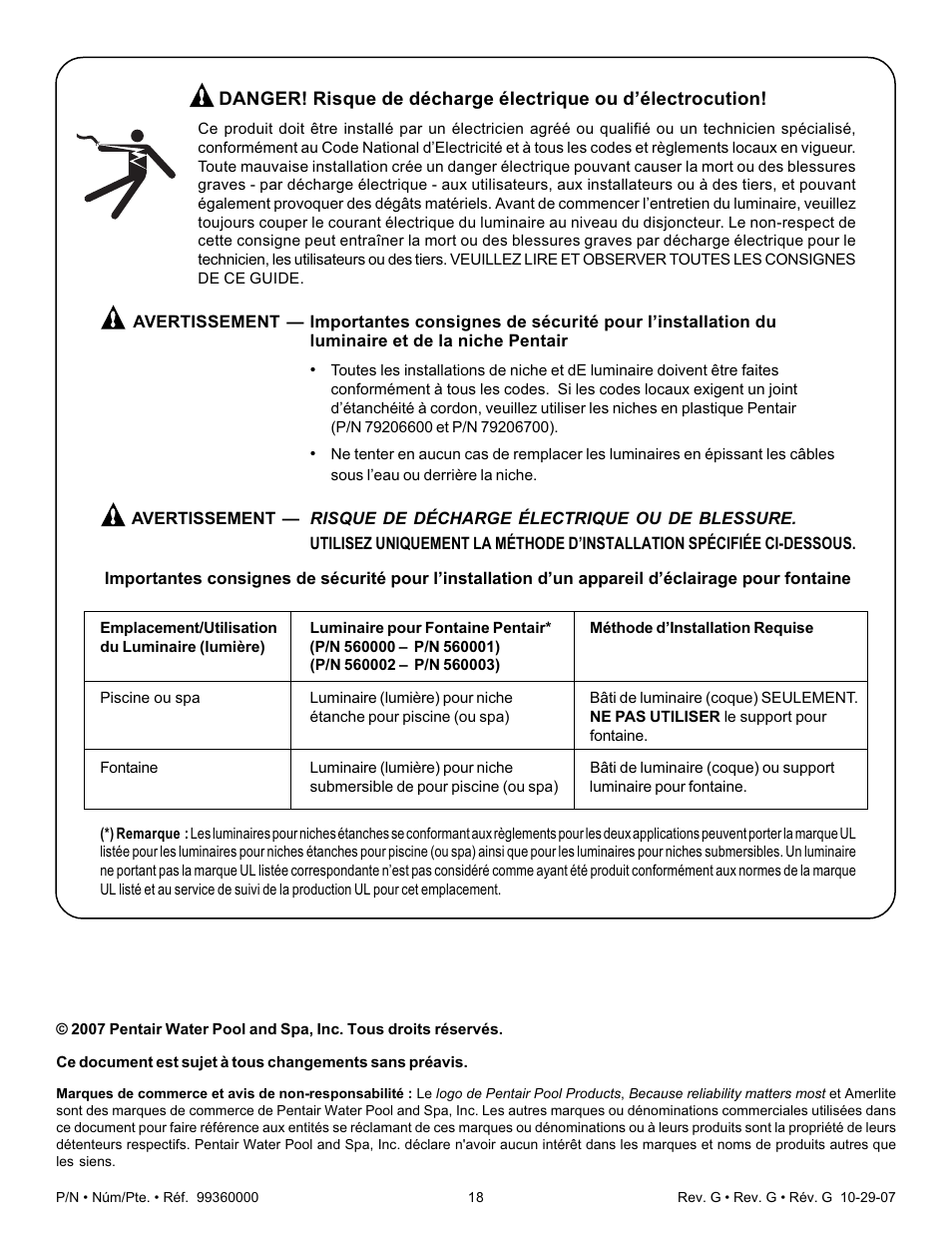 Pentair Underwater Light Amerlite User Manual | Page 18 / 24