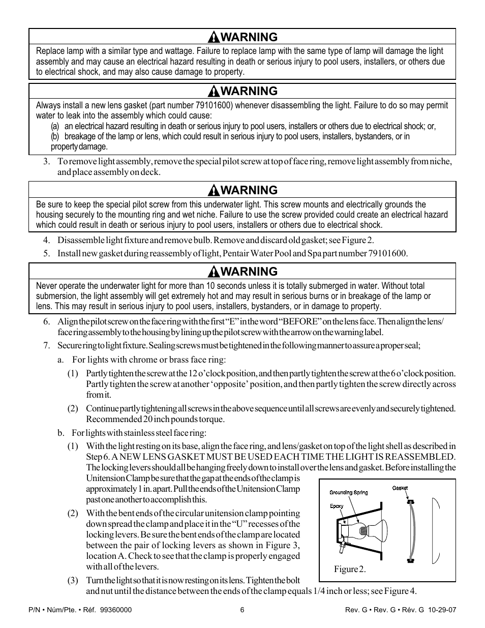 Warning | Pentair Underwater Light Amerlite User Manual | Page 6 / 24