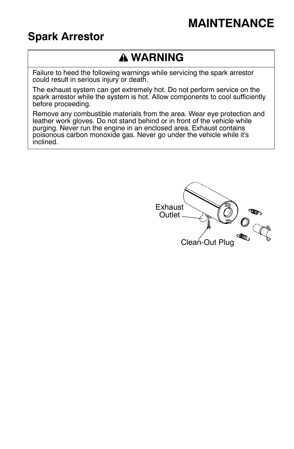 Maintenance, Spark arrestor, Warning | Polaris Sportsman 9920630 User Manual | Page 113 / 149