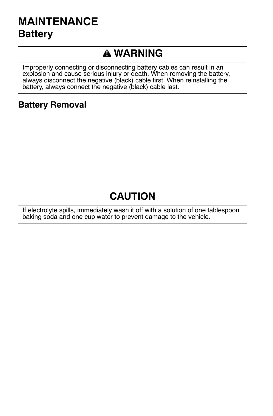 Maintenance, Battery, Warning | Caution | Polaris Sportsman 9920630 User Manual | Page 118 / 149