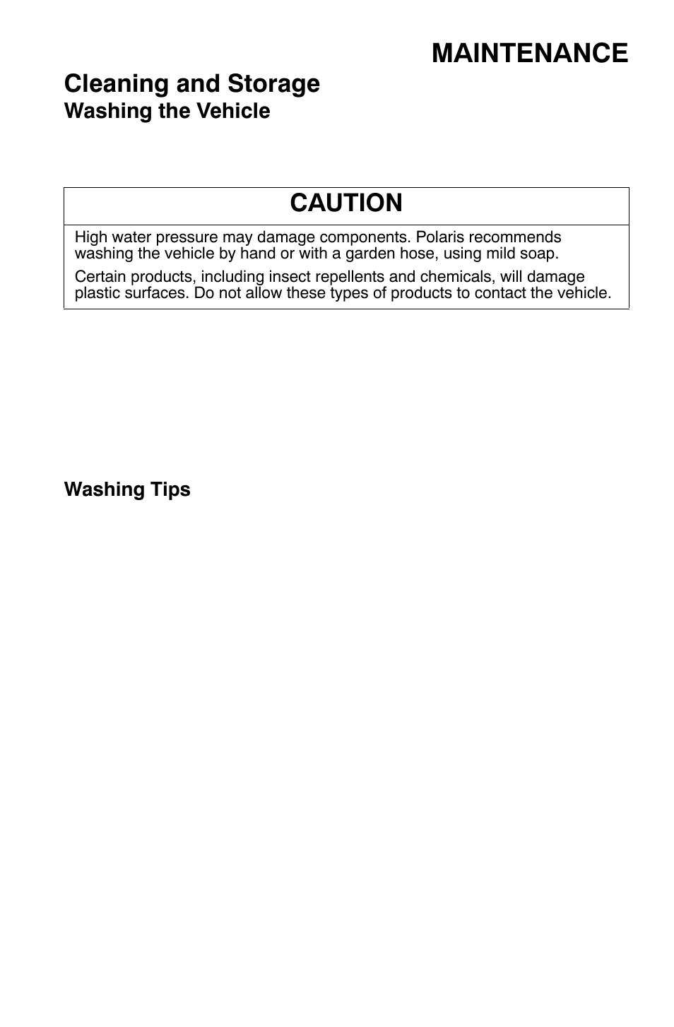 Maintenance, Cleaning and storage, Caution | Polaris Sportsman 9920630 User Manual | Page 123 / 149