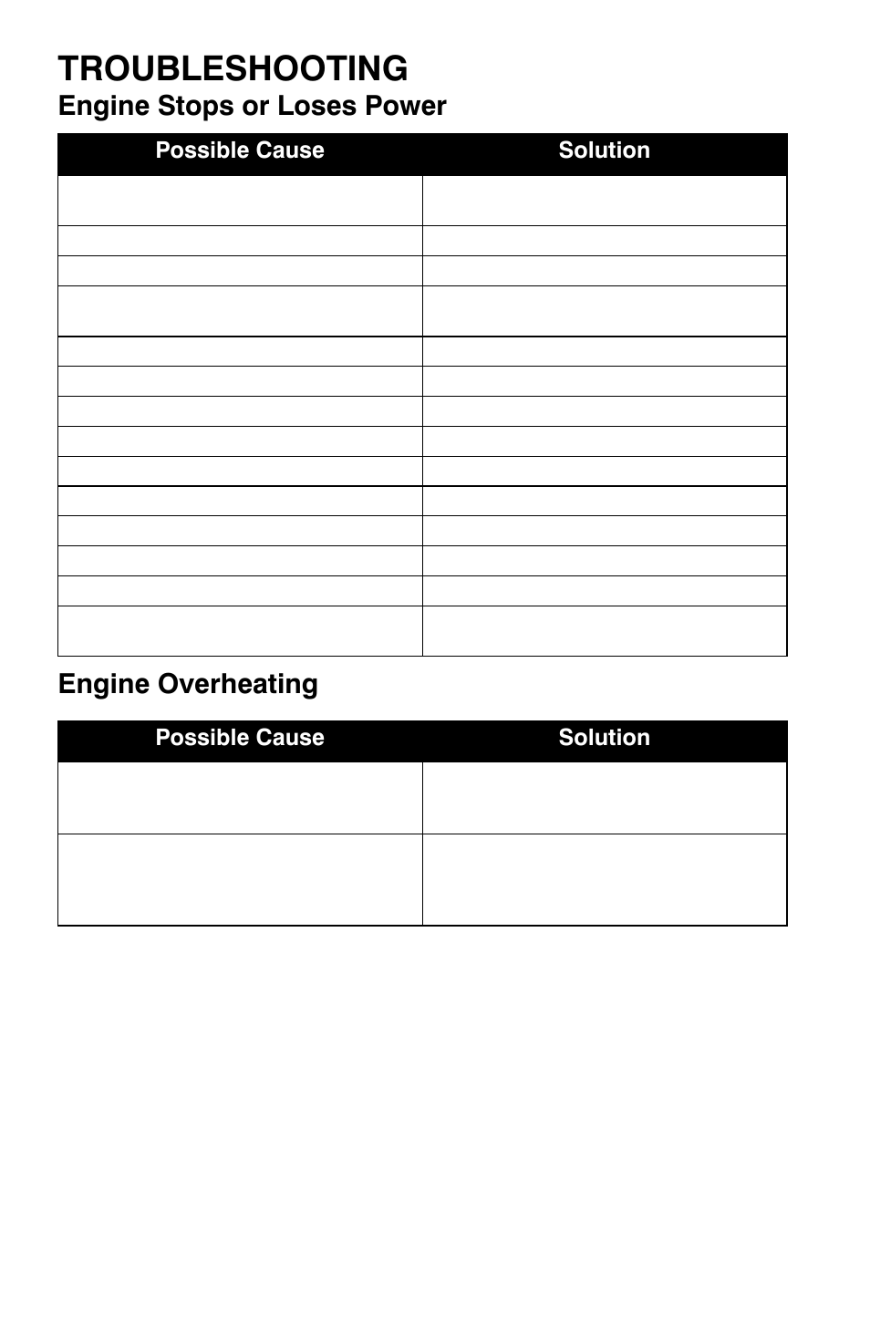 Troubleshooting, Engine stops or loses power engine overheating | Polaris Sportsman 9920630 User Manual | Page 136 / 149