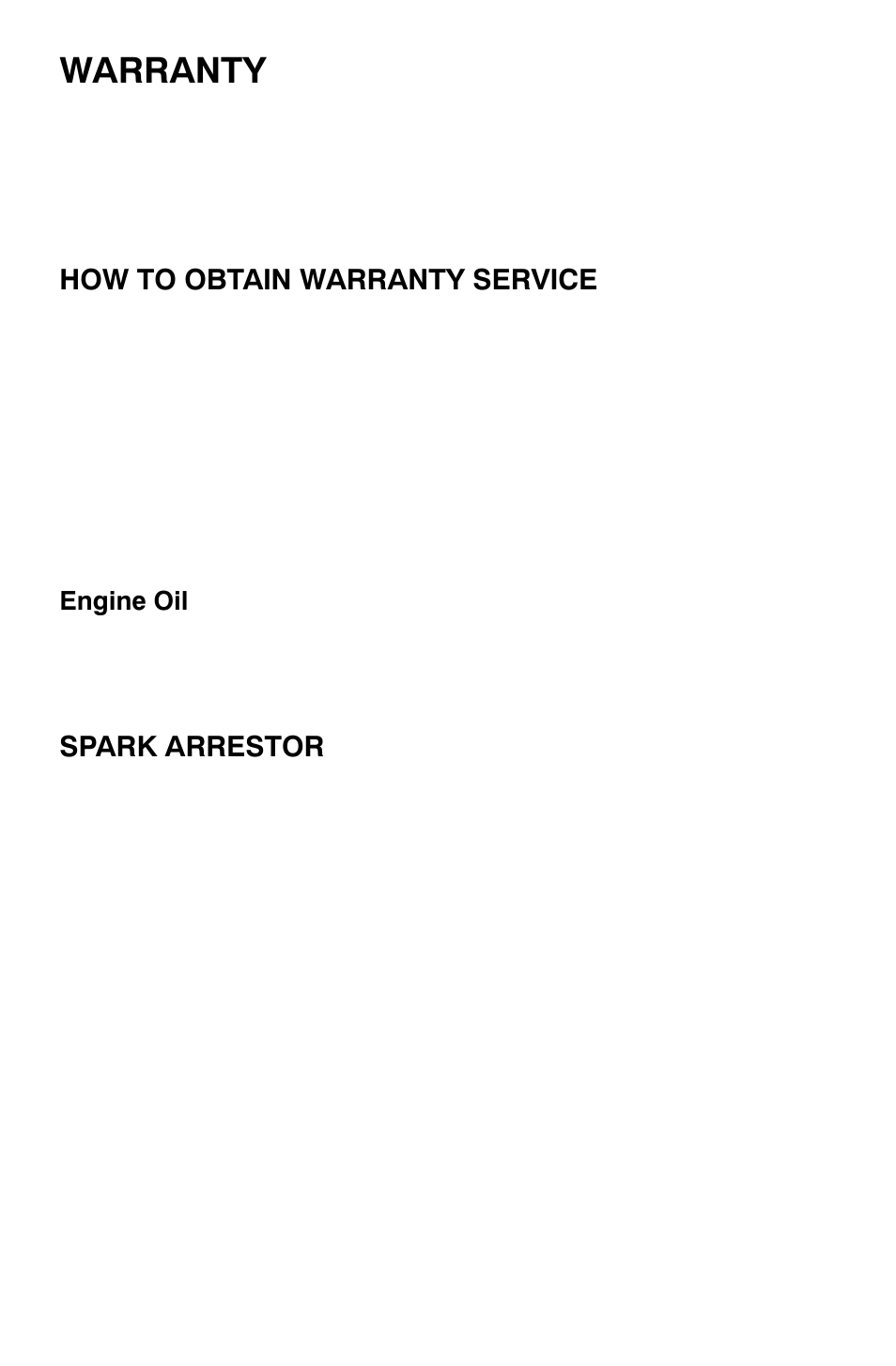 Warranty, How to obtain warranty service, Spark arrestor | Polaris Sportsman 9920630 User Manual | Page 144 / 149