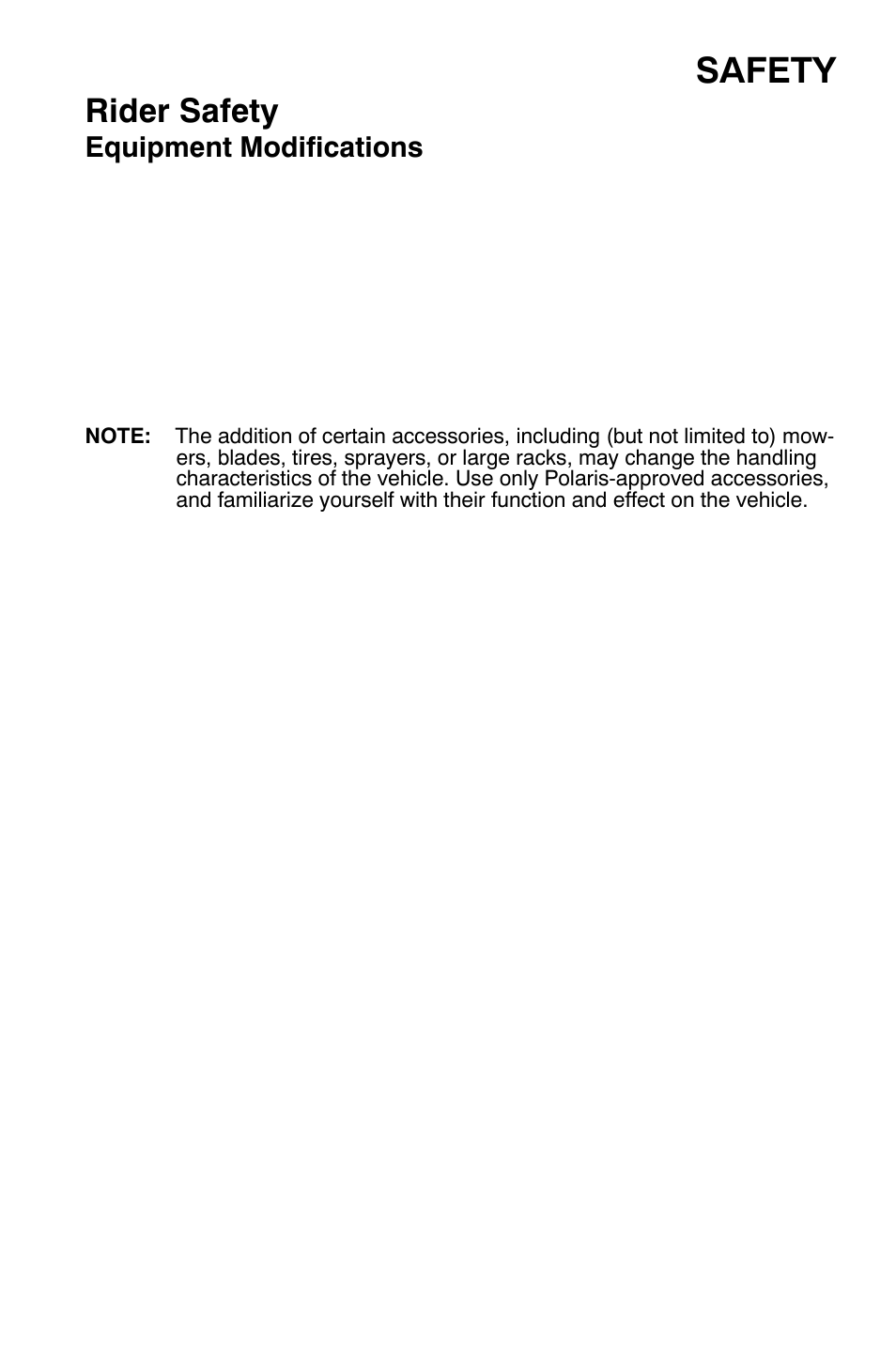 Safety, Rider safety | Polaris Sportsman 9920630 User Manual | Page 19 / 149