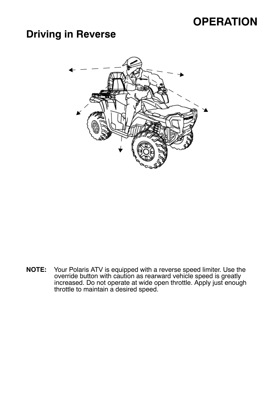Operation, Driving in reverse | Polaris Sportsman 9920630 User Manual | Page 77 / 149