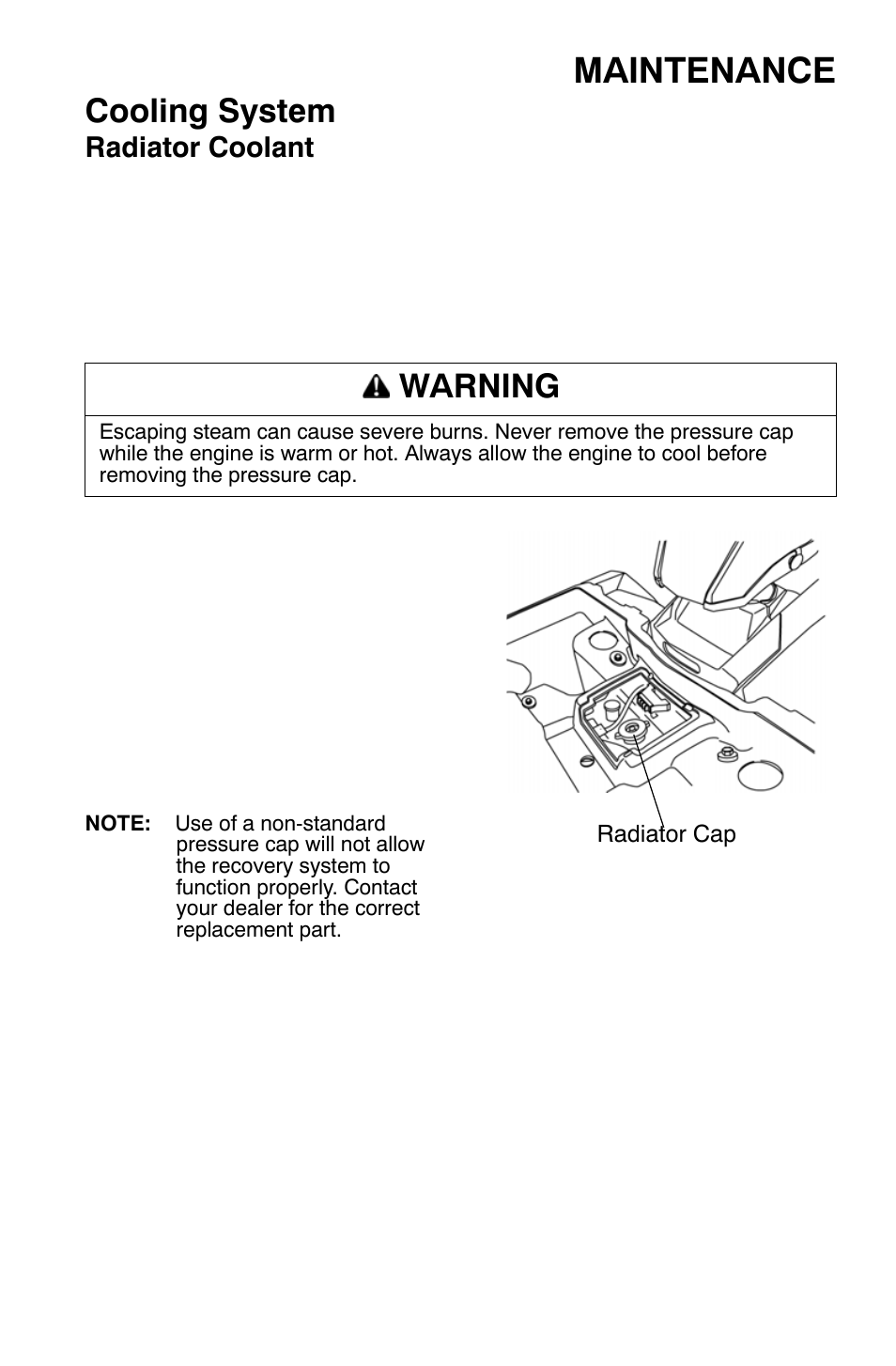 Maintenance, Cooling system, Warning | Radiator coolant | Polaris Sportsman 9920630 User Manual | Page 97 / 149