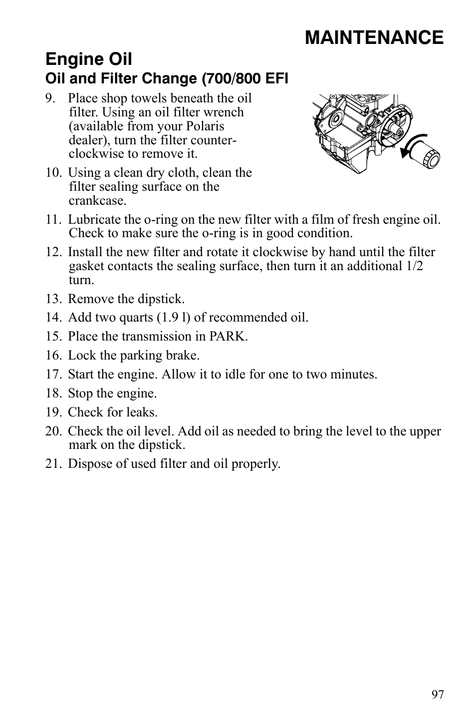 Maintenance, Engine oil | Polaris Sportsman 700 X2 User Manual | Page 100 / 163