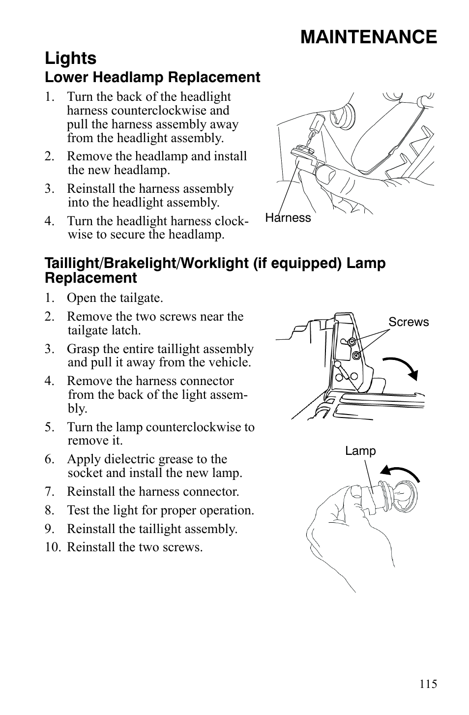 Maintenance, Lights | Polaris Sportsman 700 X2 User Manual | Page 118 / 163