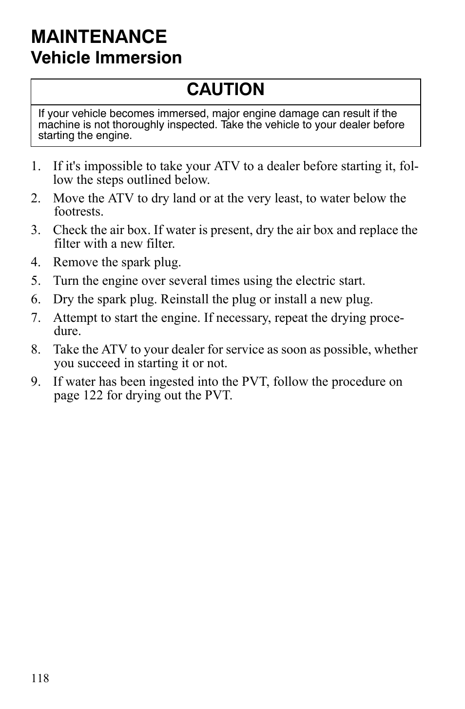 Maintenance, Vehicle immersion, Caution | Polaris Sportsman 700 X2 User Manual | Page 121 / 163