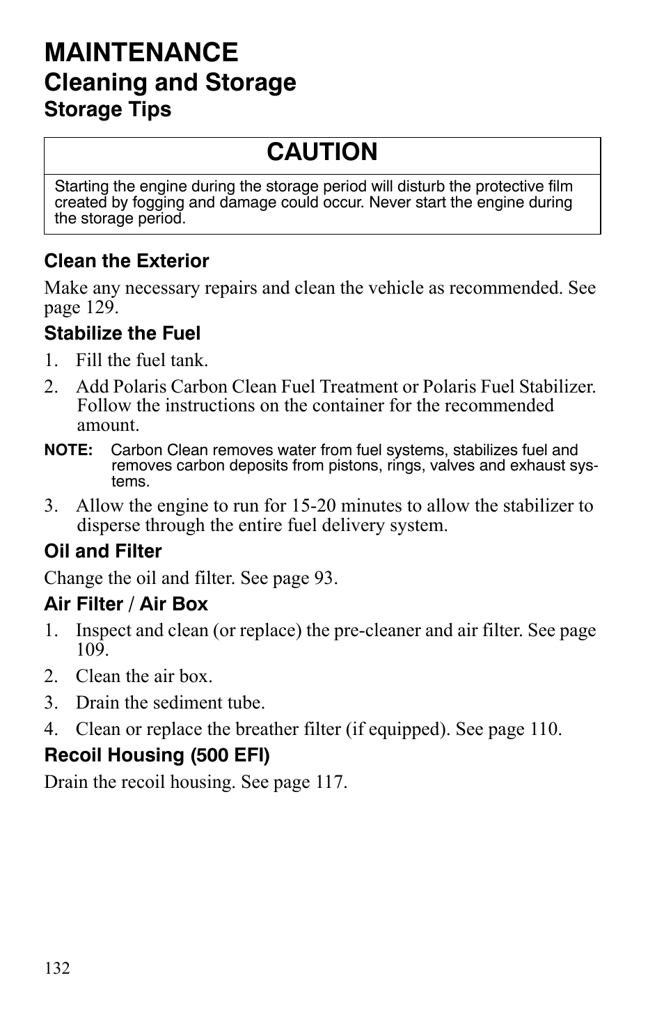 Maintenance, Cleaning and storage, Caution | Polaris Sportsman 700 X2 User Manual | Page 135 / 163