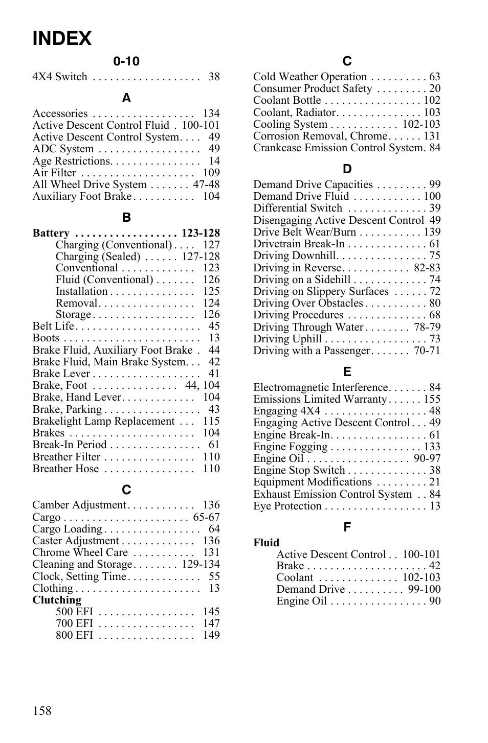 Index | Polaris Sportsman 700 X2 User Manual | Page 161 / 163