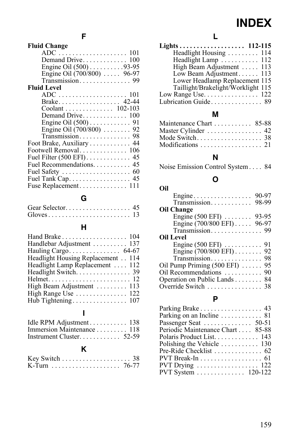 Index | Polaris Sportsman 700 X2 User Manual | Page 162 / 163