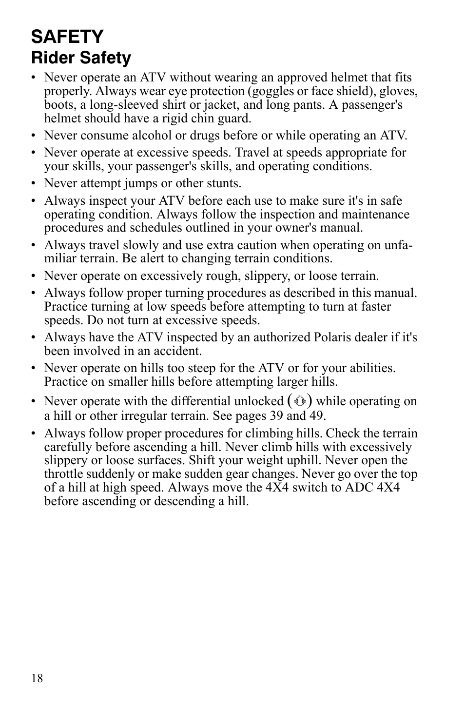 Safety, Rider safety | Polaris Sportsman 700 X2 User Manual | Page 21 / 163