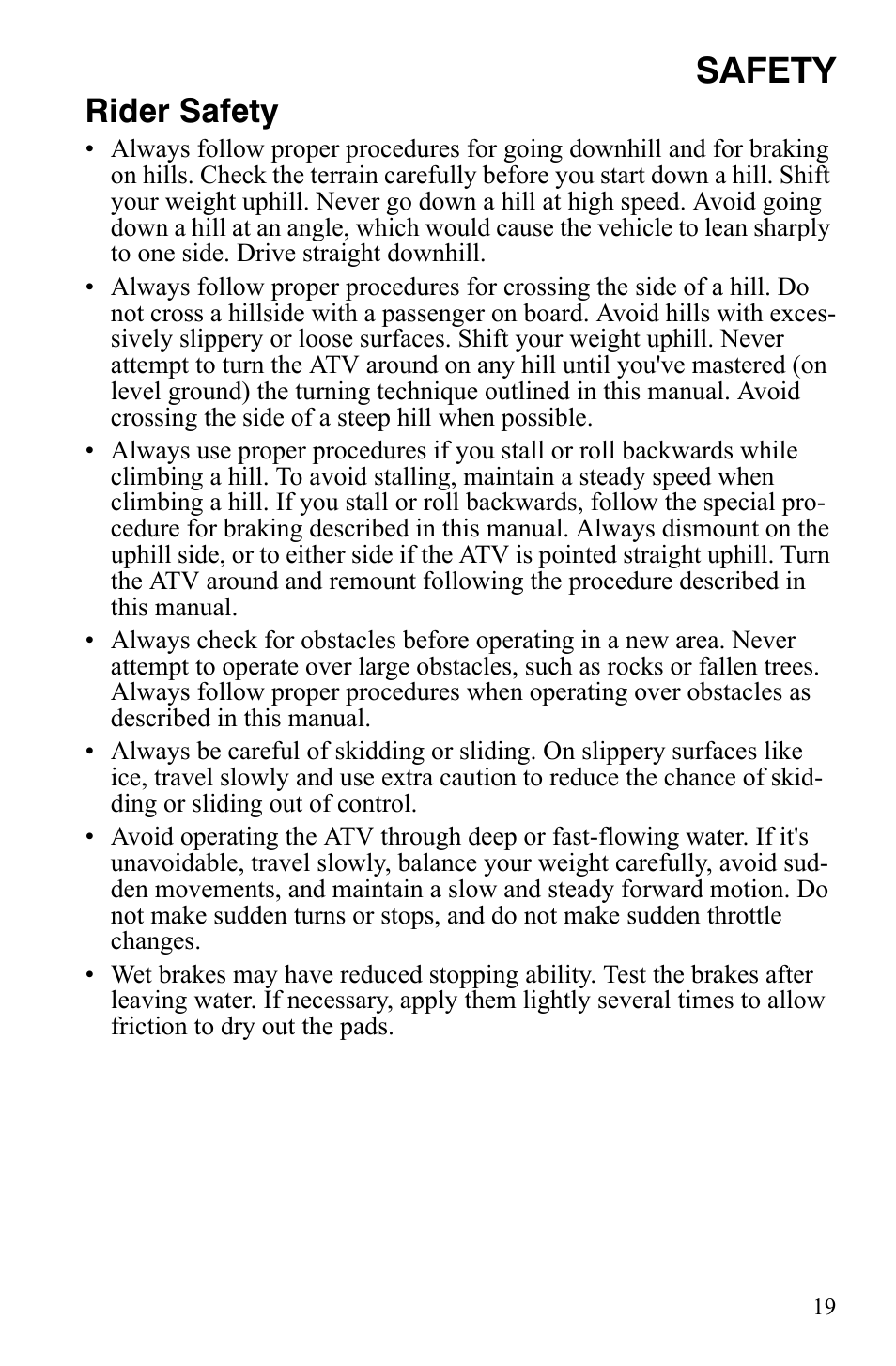 Safety, Rider safety | Polaris Sportsman 700 X2 User Manual | Page 22 / 163