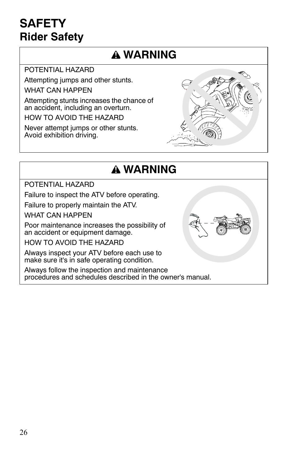 Safety, Rider safety warning, Warning | Polaris Sportsman 700 X2 User Manual | Page 29 / 163