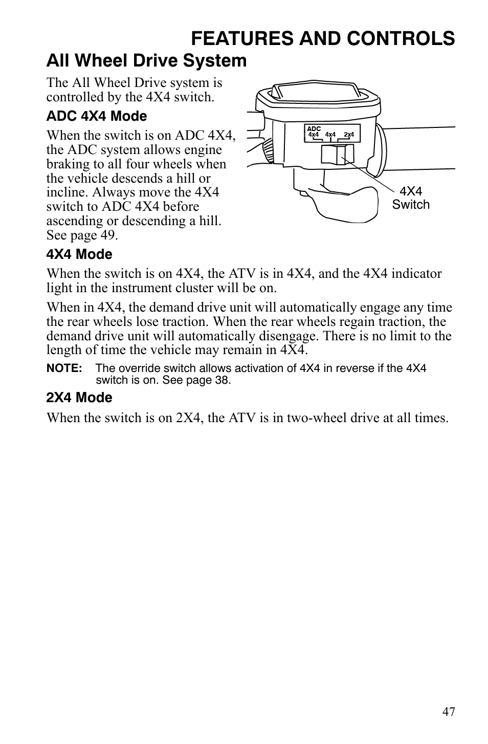 Features and controls, All wheel drive system | Polaris Sportsman 700 X2 User Manual | Page 50 / 163