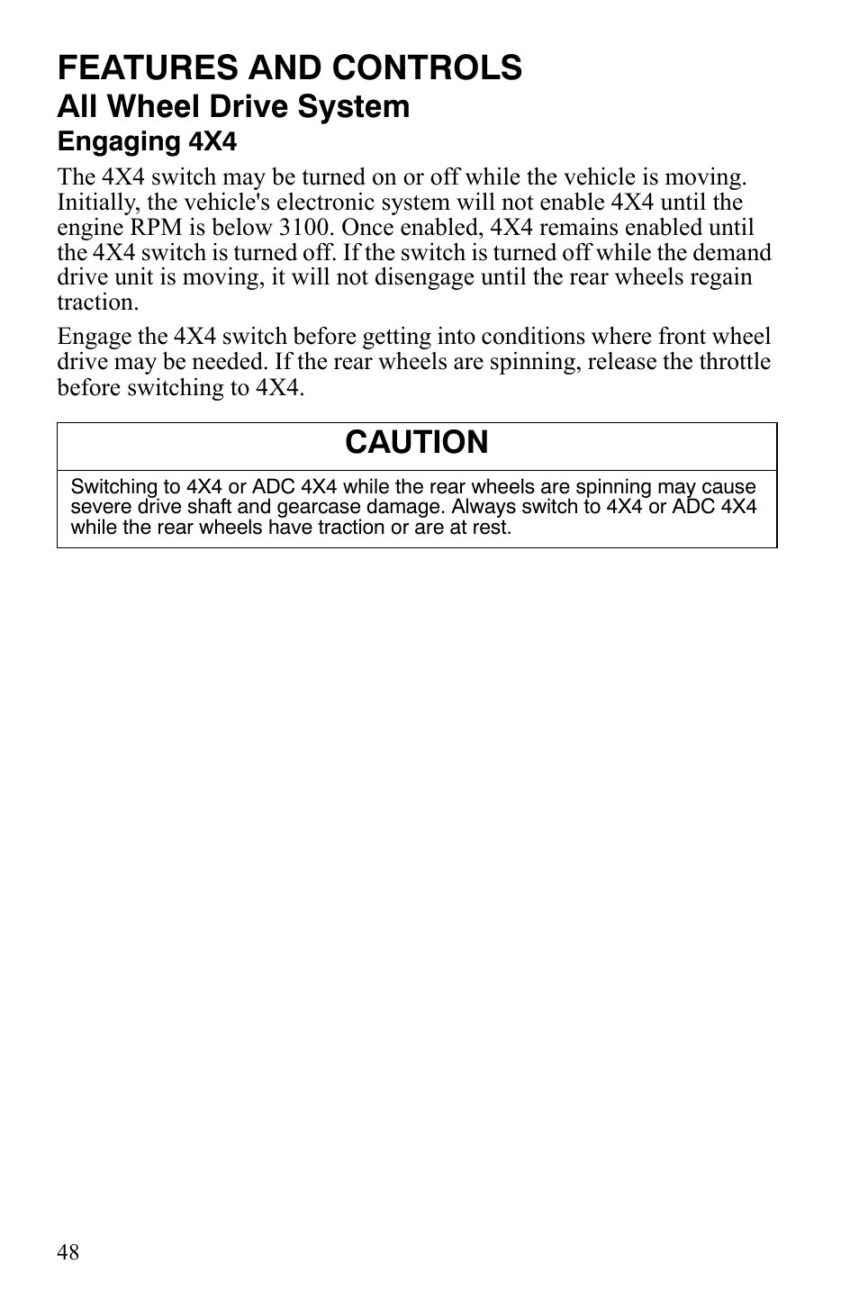 Features and controls, All wheel drive system, Caution | Polaris Sportsman 700 X2 User Manual | Page 51 / 163
