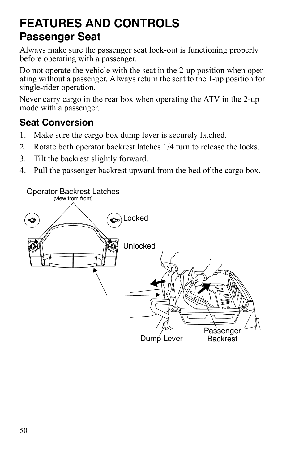 Features and controls, Passenger seat | Polaris Sportsman 700 X2 User Manual | Page 53 / 163