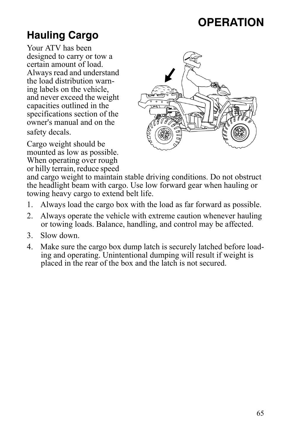Operation, Hauling cargo | Polaris Sportsman 700 X2 User Manual | Page 68 / 163