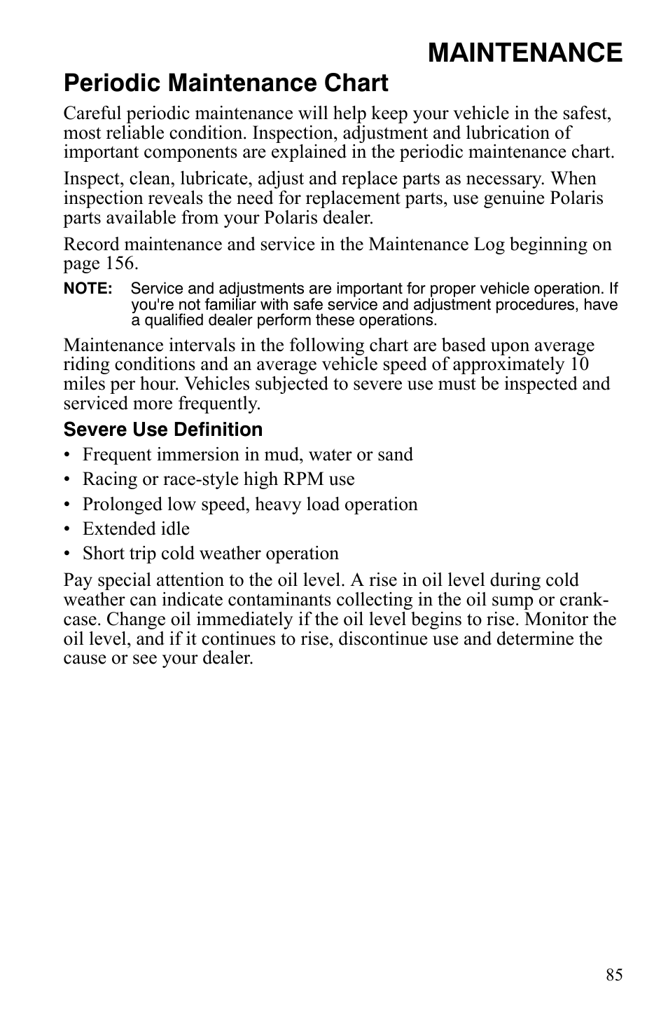 Maintenance, Periodic maintenance chart | Polaris Sportsman 700 X2 User Manual | Page 88 / 163