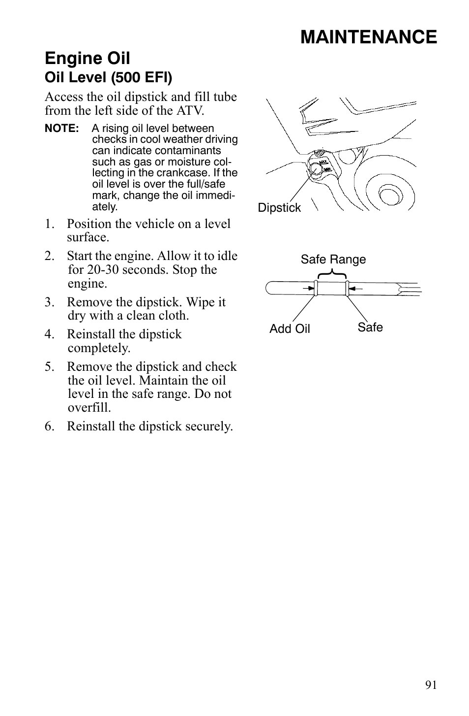 Maintenance, Engine oil | Polaris Sportsman 700 X2 User Manual | Page 94 / 163