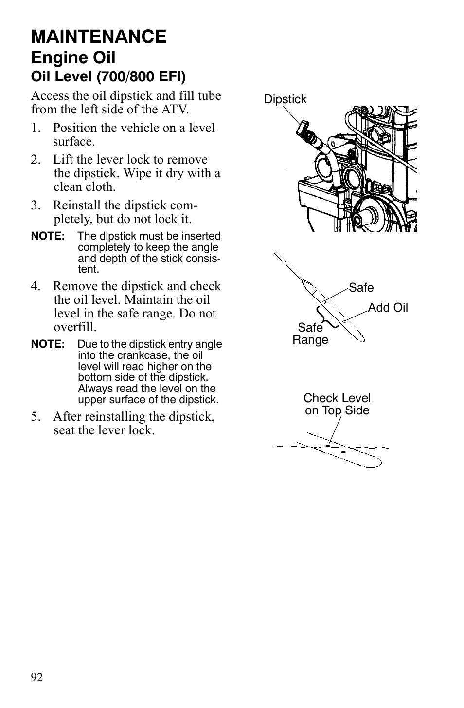 Maintenance, Engine oil | Polaris Sportsman 700 X2 User Manual | Page 95 / 163