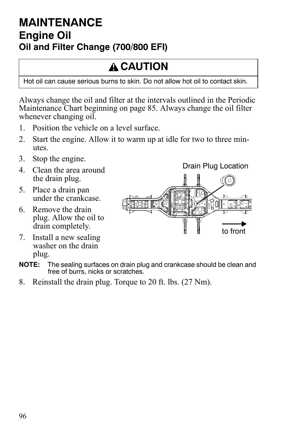 Maintenance, Engine oil, Caution | Polaris Sportsman 700 X2 User Manual | Page 99 / 163