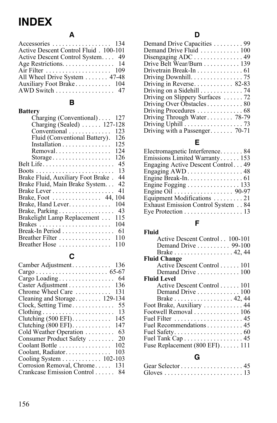 Index | Polaris Sportsman 9920632 User Manual | Page 160 / 161