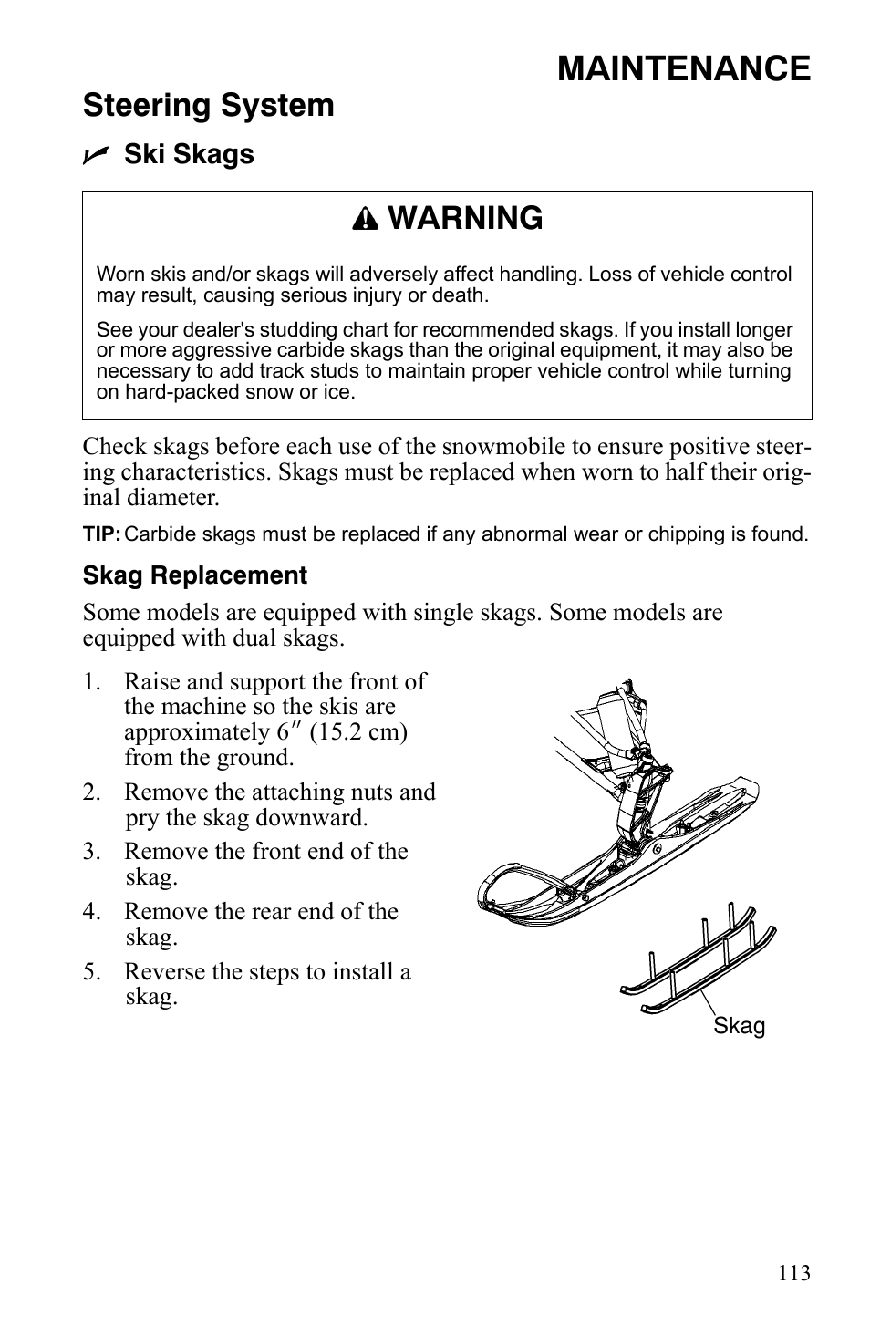 Maintenance, Steering system, Warning | Polaris 800 Dragon SP User Manual | Page 116 / 141