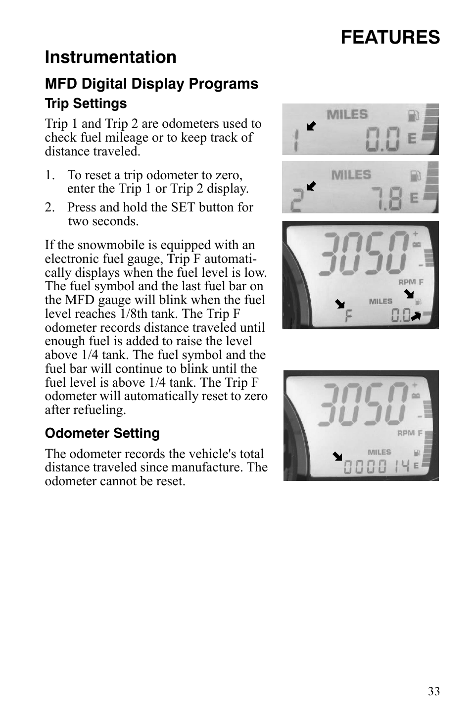 Features, Instrumentation | Polaris 800 Dragon SP User Manual | Page 36 / 141