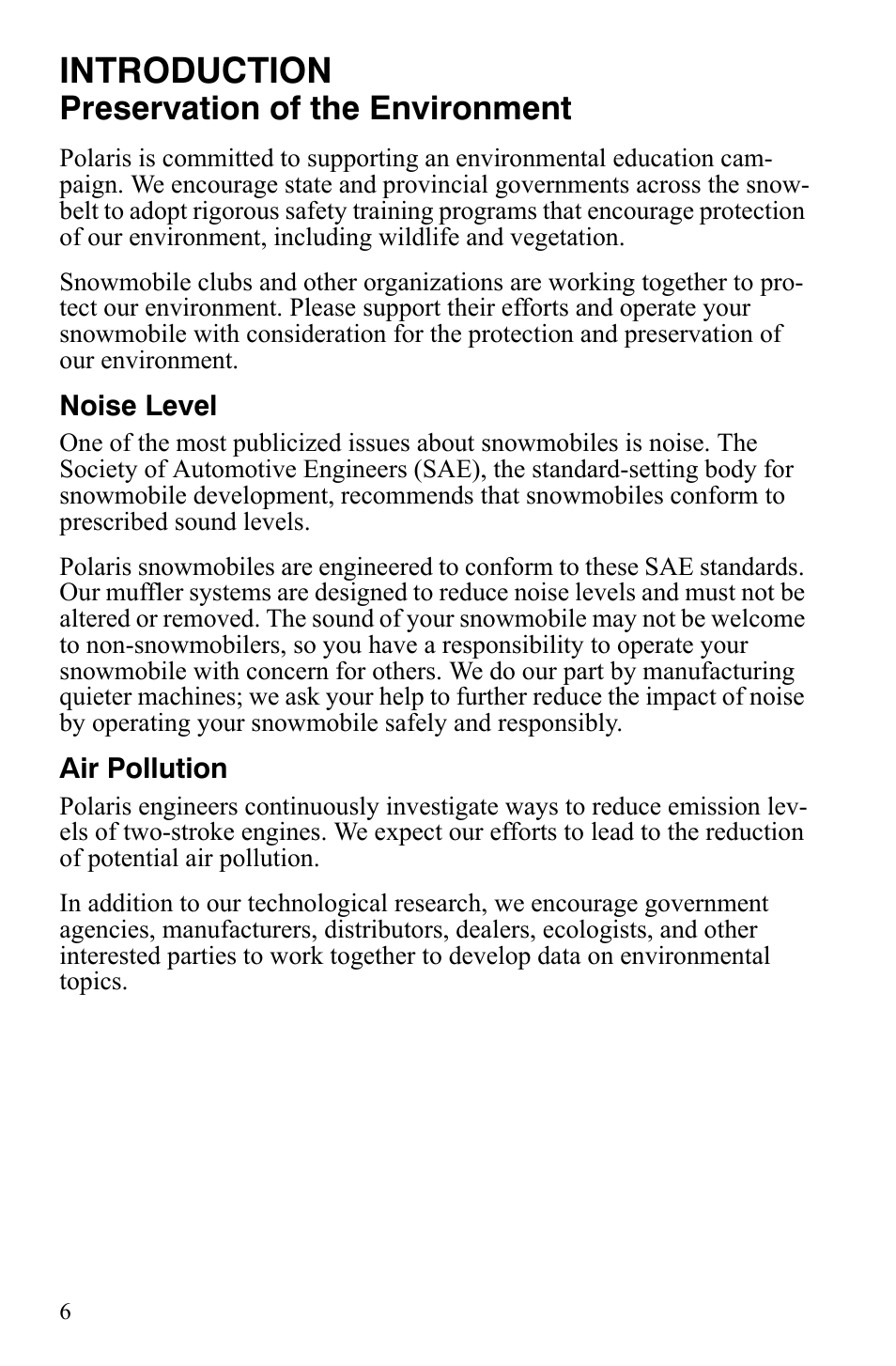 Introduction, Preservation of the environment | Polaris 800 Dragon SP User Manual | Page 9 / 141