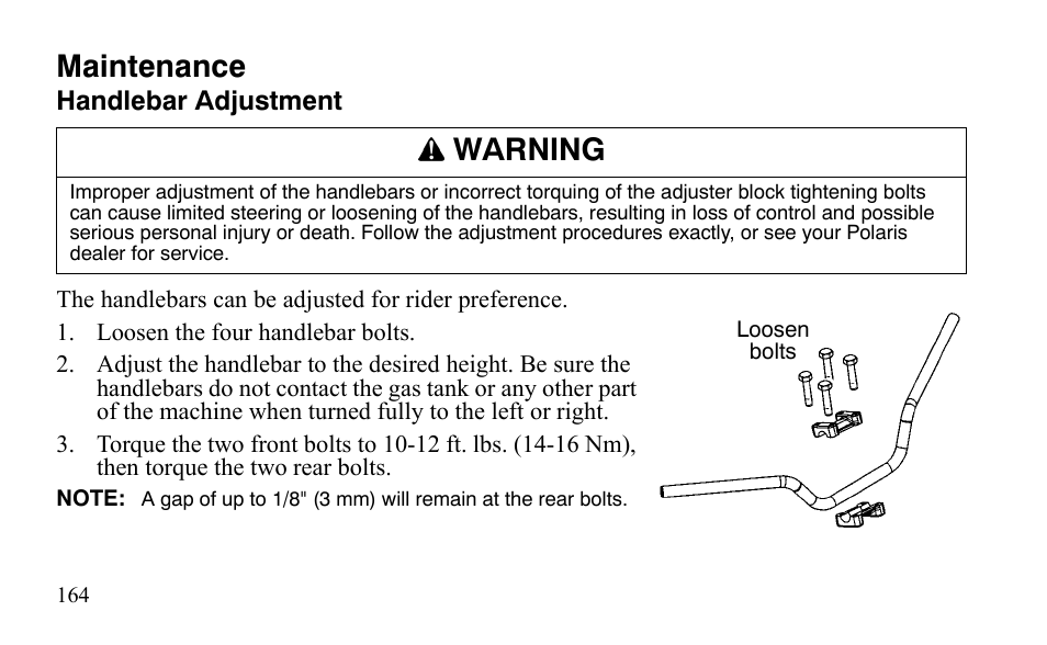Maintenance, Warning | Polaris Outlaw 450 S User Manual | Page 167 / 218
