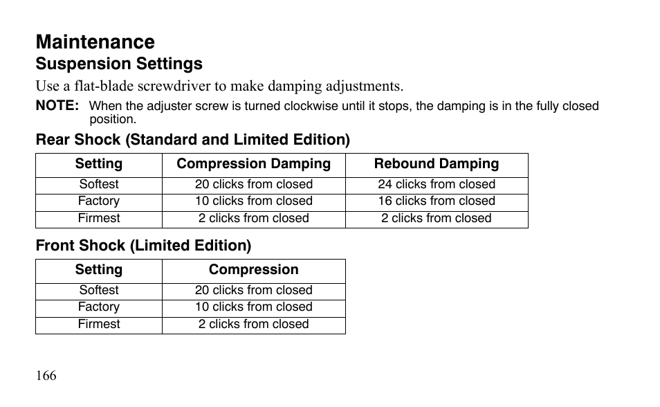 Maintenance, Suspension settings | Polaris Outlaw 450 S User Manual | Page 169 / 218