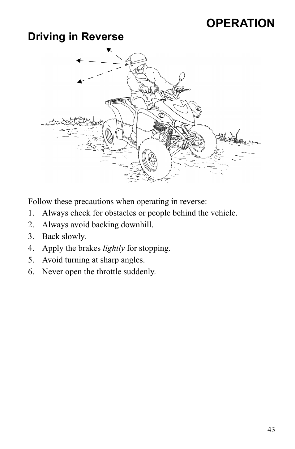 Operation, Driving in reverse | Polaris Phoenix 9922500 User Manual | Page 45 / 96