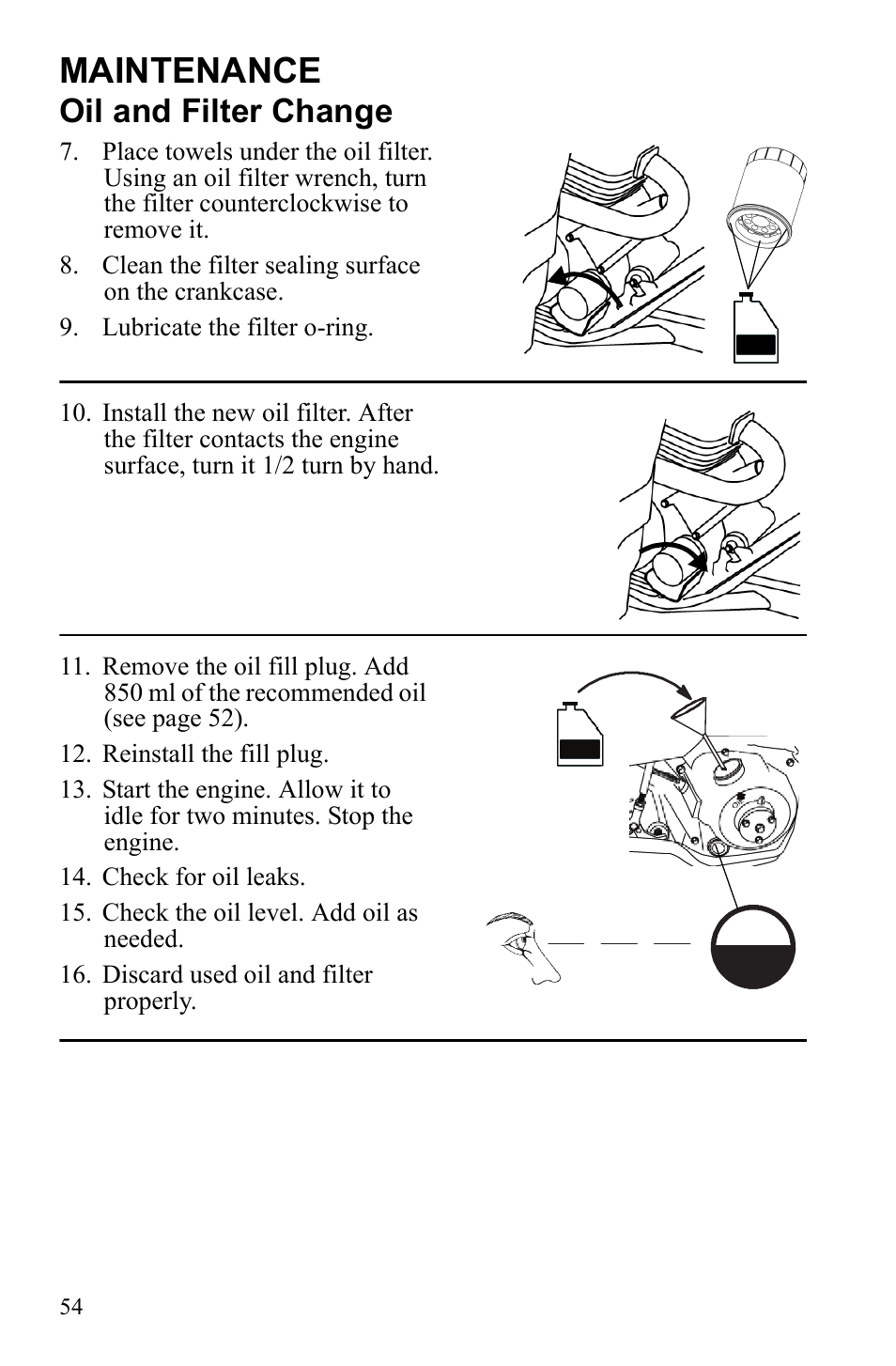 Maintenance, Oil and filter change | Polaris Phoenix 9922500 User Manual | Page 56 / 96