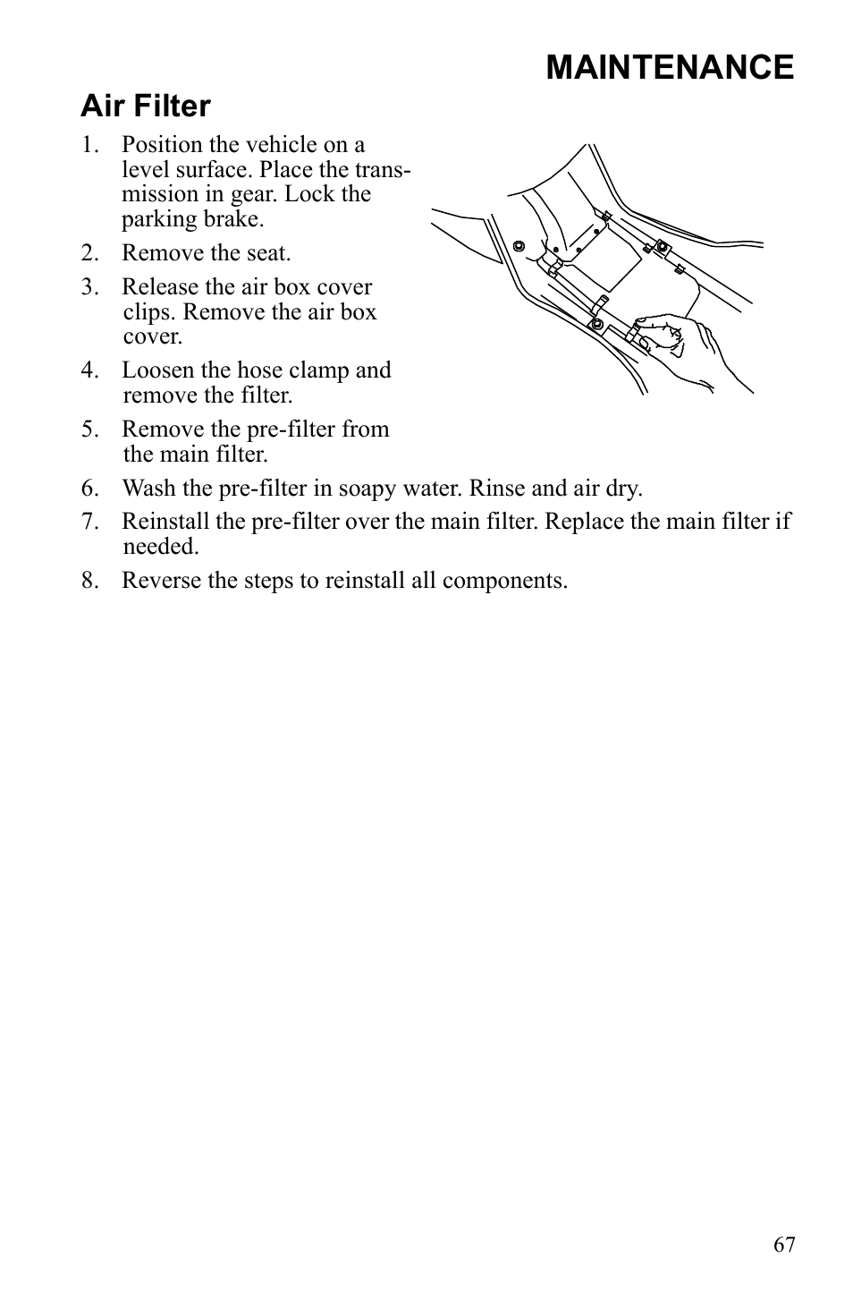 Maintenance, Air filter | Polaris Phoenix 9922500 User Manual | Page 69 / 96