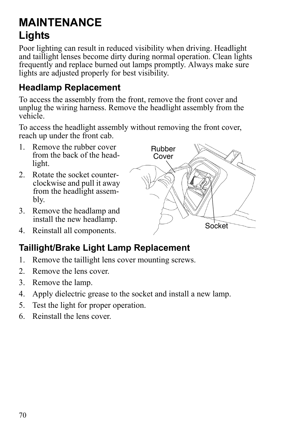 Maintenance, Lights | Polaris Phoenix 9922500 User Manual | Page 72 / 96