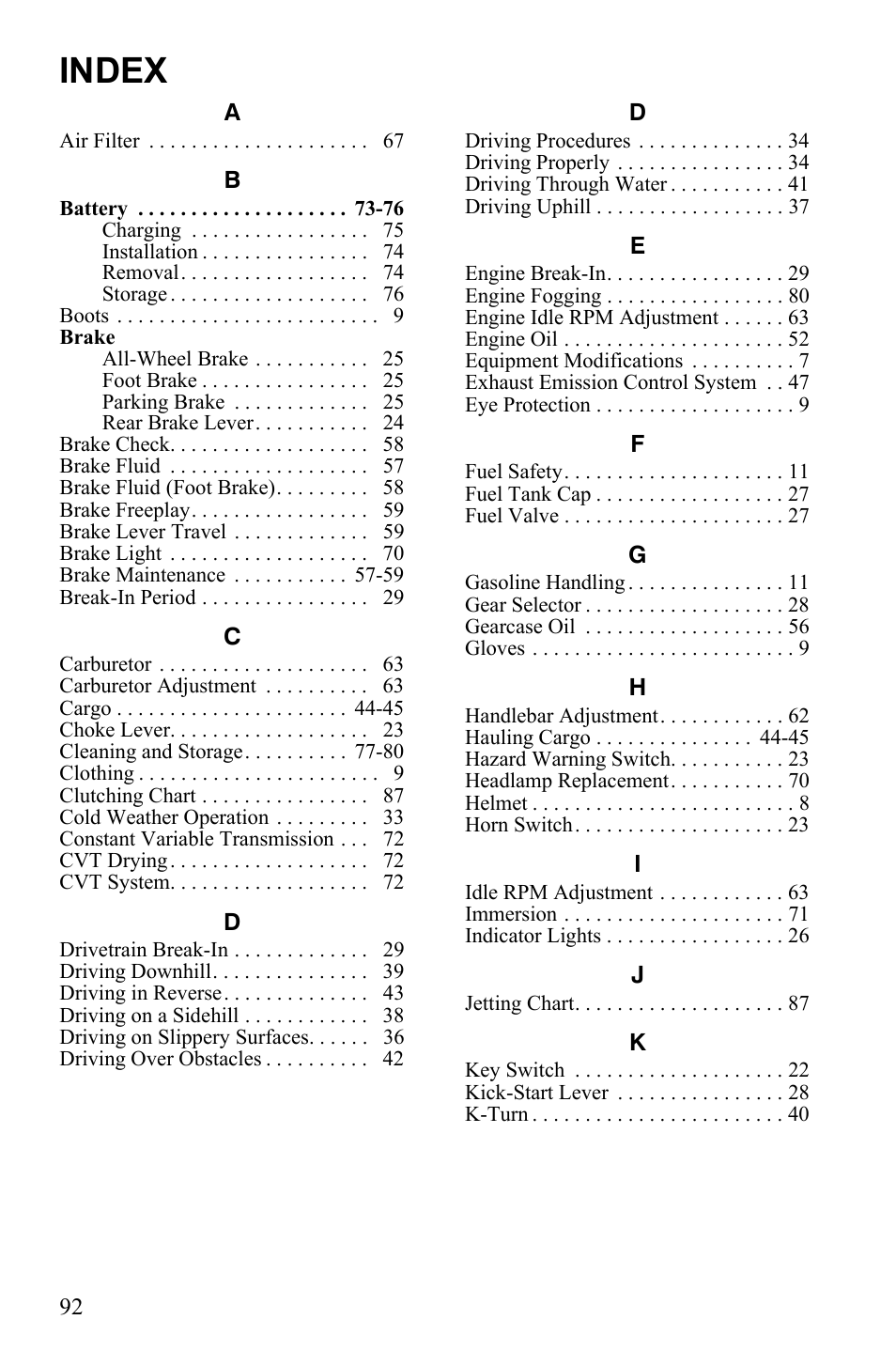 Index | Polaris Phoenix 9922500 User Manual | Page 94 / 96