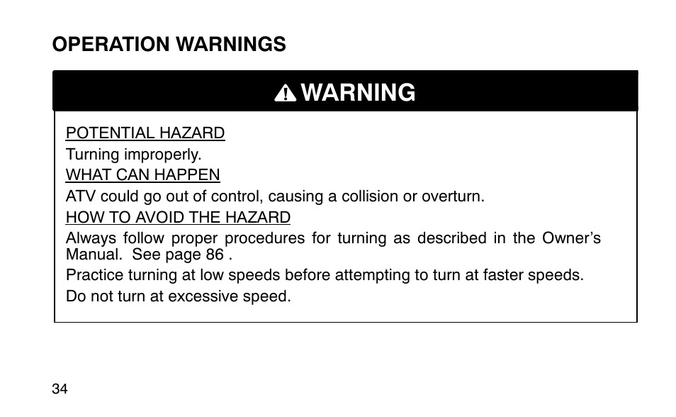 Warning | Polaris Sportsman 90 User Manual | Page 70 / 220