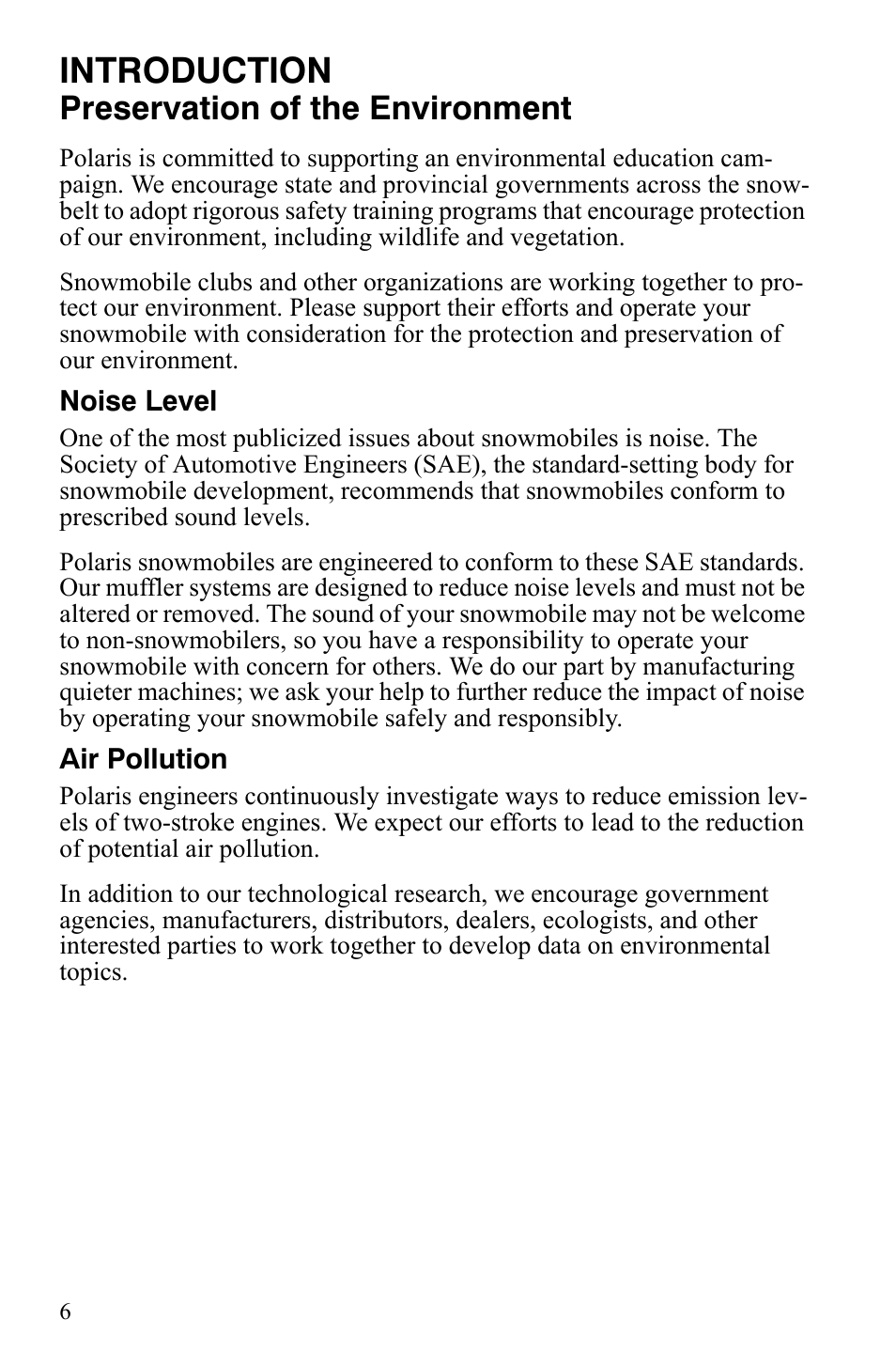 Introduction, Preservation of the environment | Polaris 600 LX User Manual | Page 9 / 141