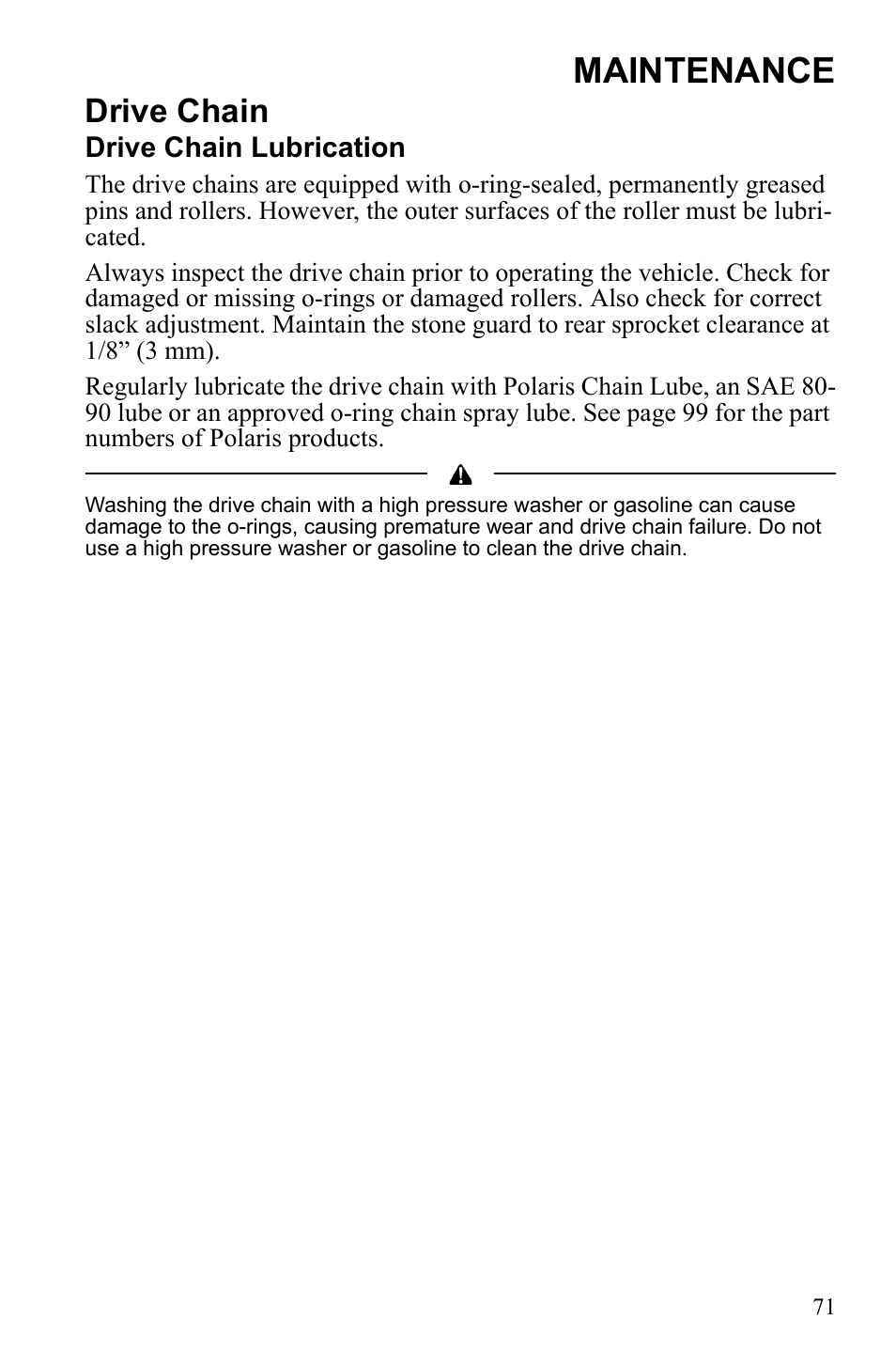 Maintenance, Drive chain | Polaris Scrambler 4X4 International User Manual | Page 74 / 118