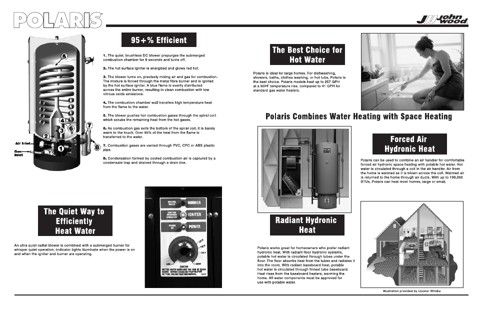 95+% efficient, The quiet way to efficiently heat water, The best choice for hot water | Radiant hydronic heat | Polaris PR199-100-3NV User Manual | Page 2 / 2