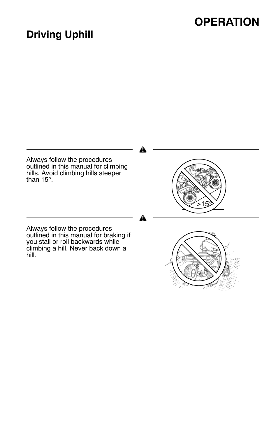 Operation, Driving uphill | Polaris Sportsman 9921454 User Manual | Page 51 / 129