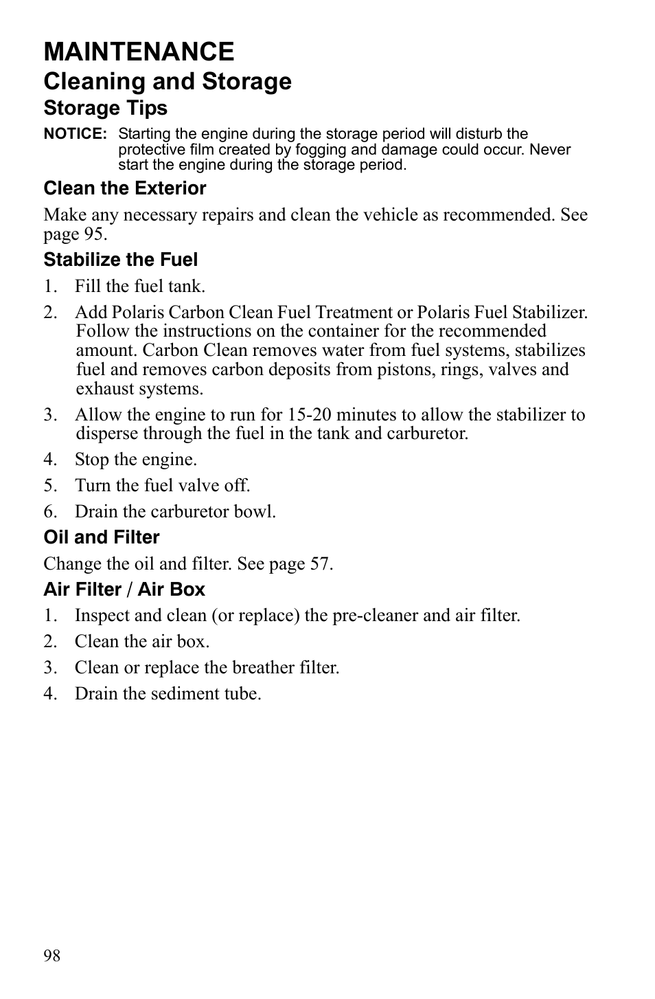 Maintenance, Cleaning and storage | Polaris Scrambler 9922077 User Manual | Page 100 / 117