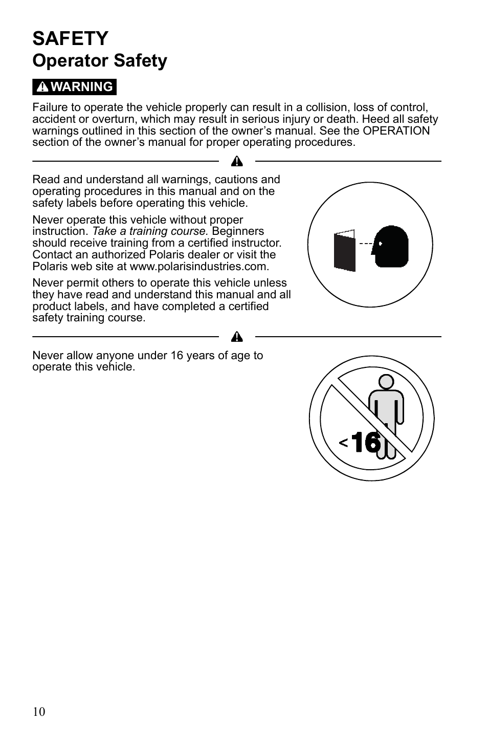 Safety, Operator safety | Polaris Scrambler 9922077 User Manual | Page 12 / 117
