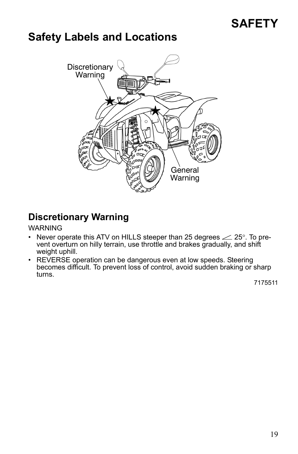 Safety, Safety labels and locations | Polaris Scrambler 9922077 User Manual | Page 21 / 117