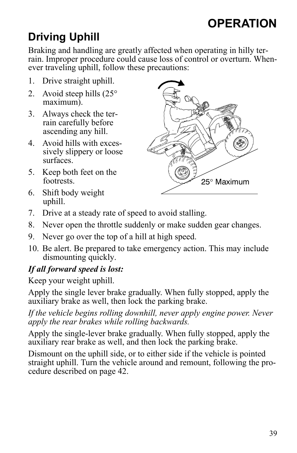 Operation, Driving uphill | Polaris Scrambler 9922077 User Manual | Page 41 / 117