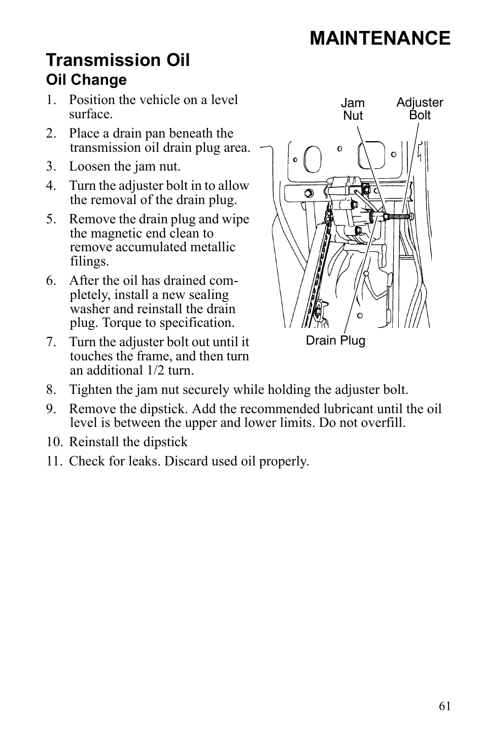 Maintenance, Transmission oil | Polaris Scrambler 9922077 User Manual | Page 63 / 117
