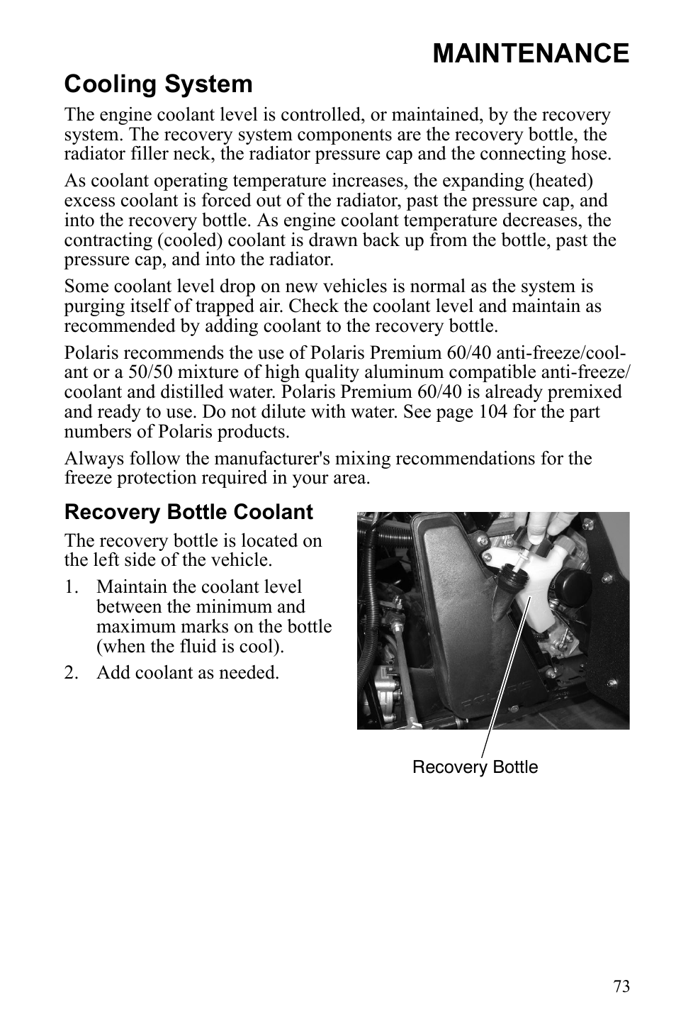Maintenance, Cooling system | Polaris Scrambler 9922077 User Manual | Page 75 / 117